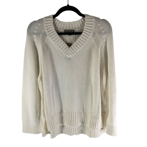 J Crew Womens Heritage Cotton Relaxed V-Neck Sweater Oversized Ivory S - Picture 1 of 5
